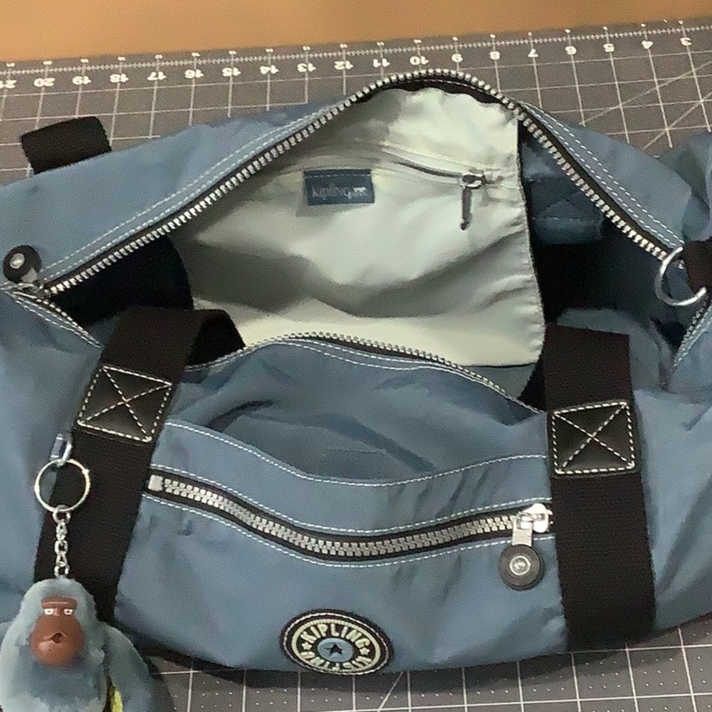 EUC Kipling Gray Blue Duffle Tote Bag - Picture 5 of 6